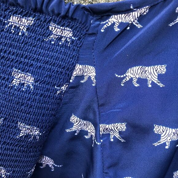 Cleobella Satin Tigers Print Pan Collar Sailor Crop Blouse Blue Small - Picture 11 of 12